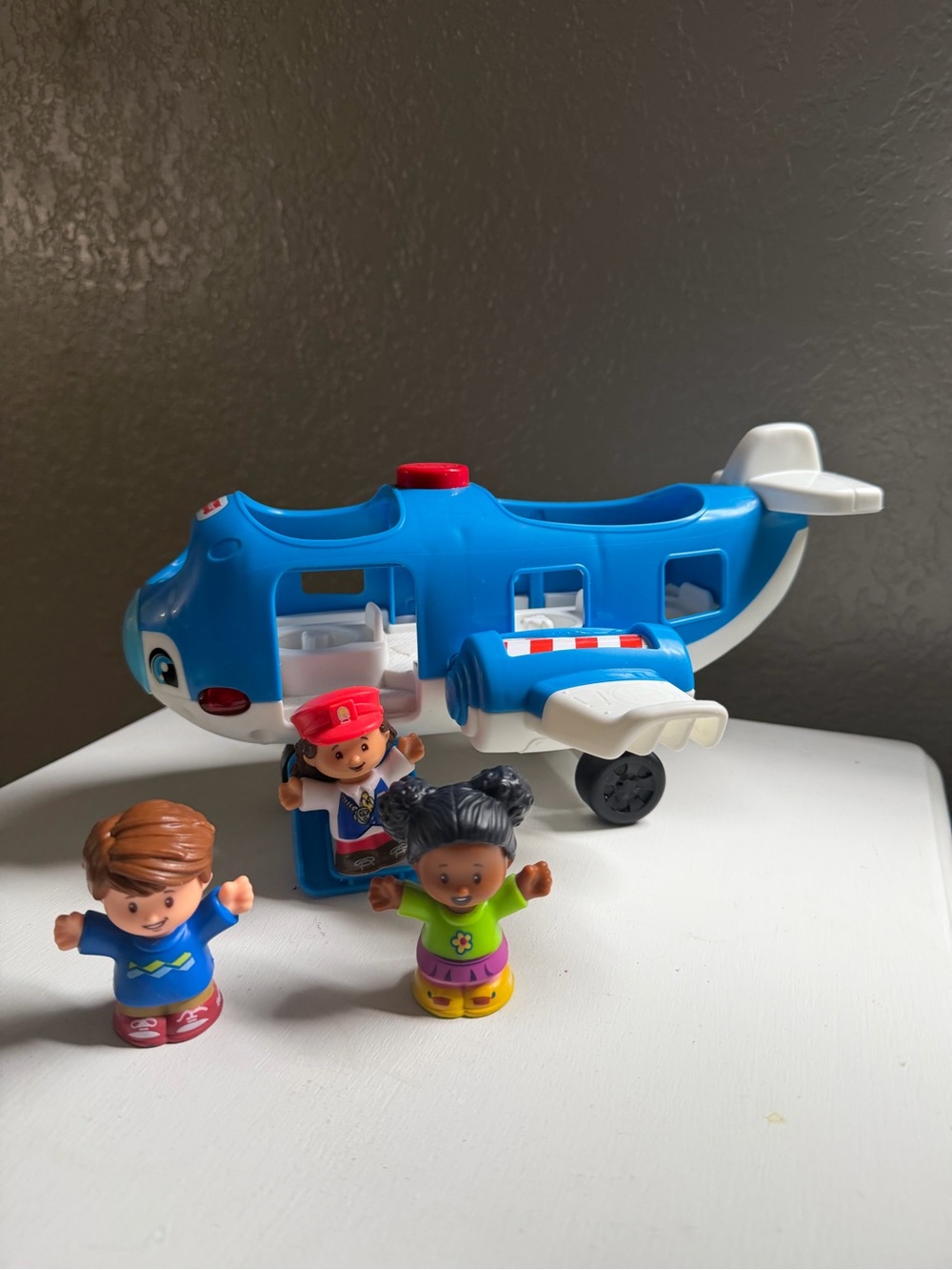 Blue Toy Airplane Playset with Three Figures